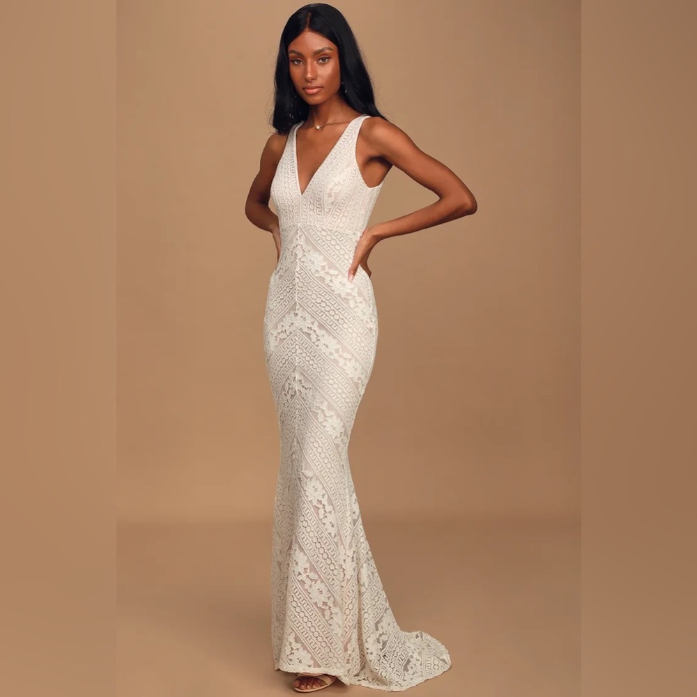 NWT Lulus Alianna White Lace Mermaid Maxi Dress